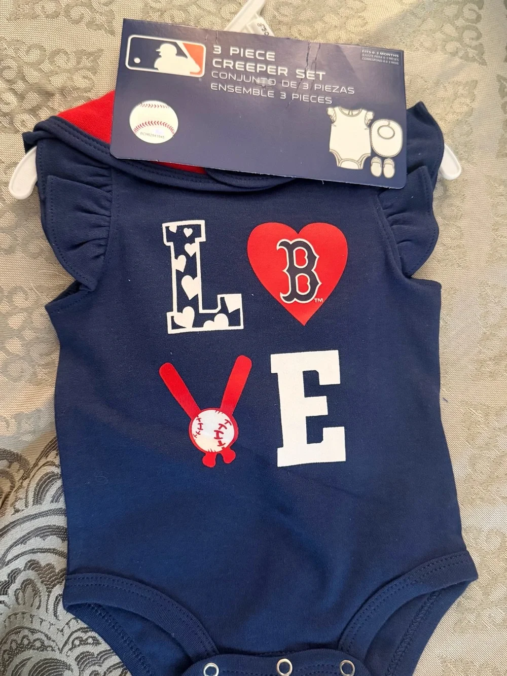 Red Sox MLB Navy and Red Baby Bib Set with Logo